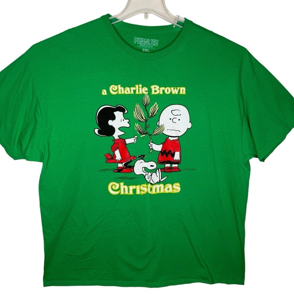 Peanuts Charlie Brown Christmas Short Sleeve T-Shirt Plus Size XXL Green Cotton